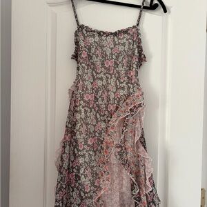 Stradivarius Floral Midi Dress with Pink and Gray Tones